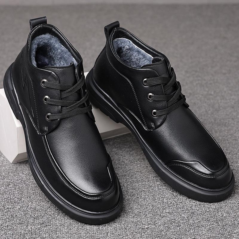 Pánské boty z pravé kůže s vlněnou kožešinou Zimní Pánské kotníkové boty Business Casual Muž Sněhule Pracovní obuv