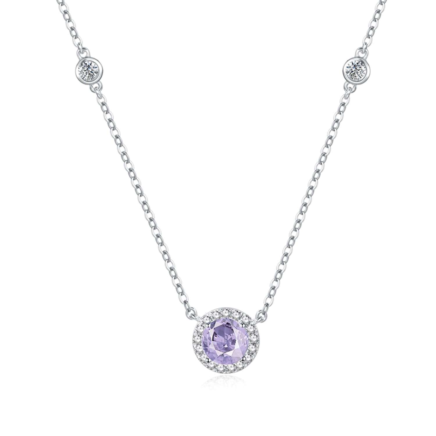 

FANCIME Halo Necklace with Large and Cubic Sterling Silver Perfect for and White Gift Wrapping Women s Starlight Promise Star, Amethyst, Zirconia,