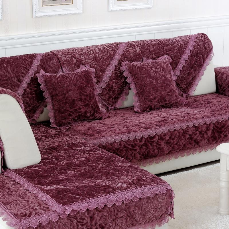Winter sofa cushion, simple modern sofa cover, flannel European fabric non-slip cushion, plush padded sofa towel