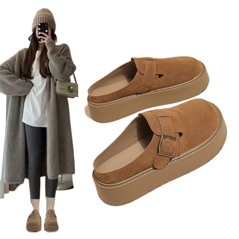 Lazy people pedal a bag head and half slippers for women in the spring of 2025. They wear thick-soled heightening Boken retro Birkenstocks.