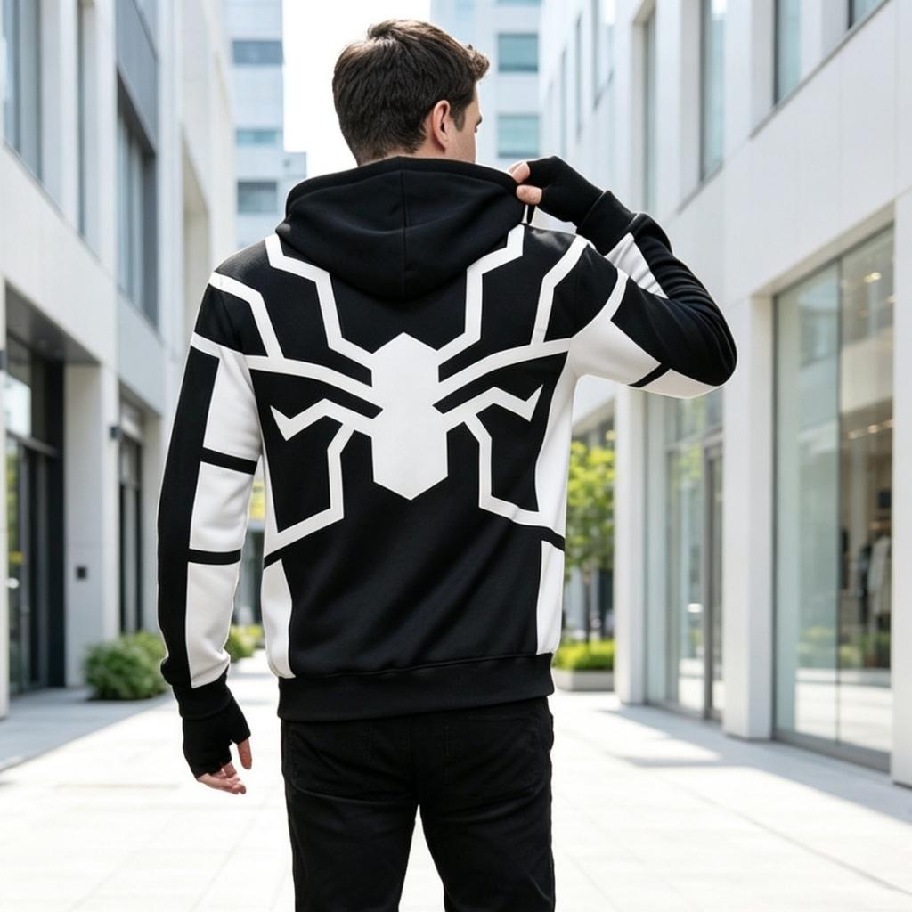 Unisex Casual Loose Fit Long Sleeve Hooded Jacket with Printed Pocket