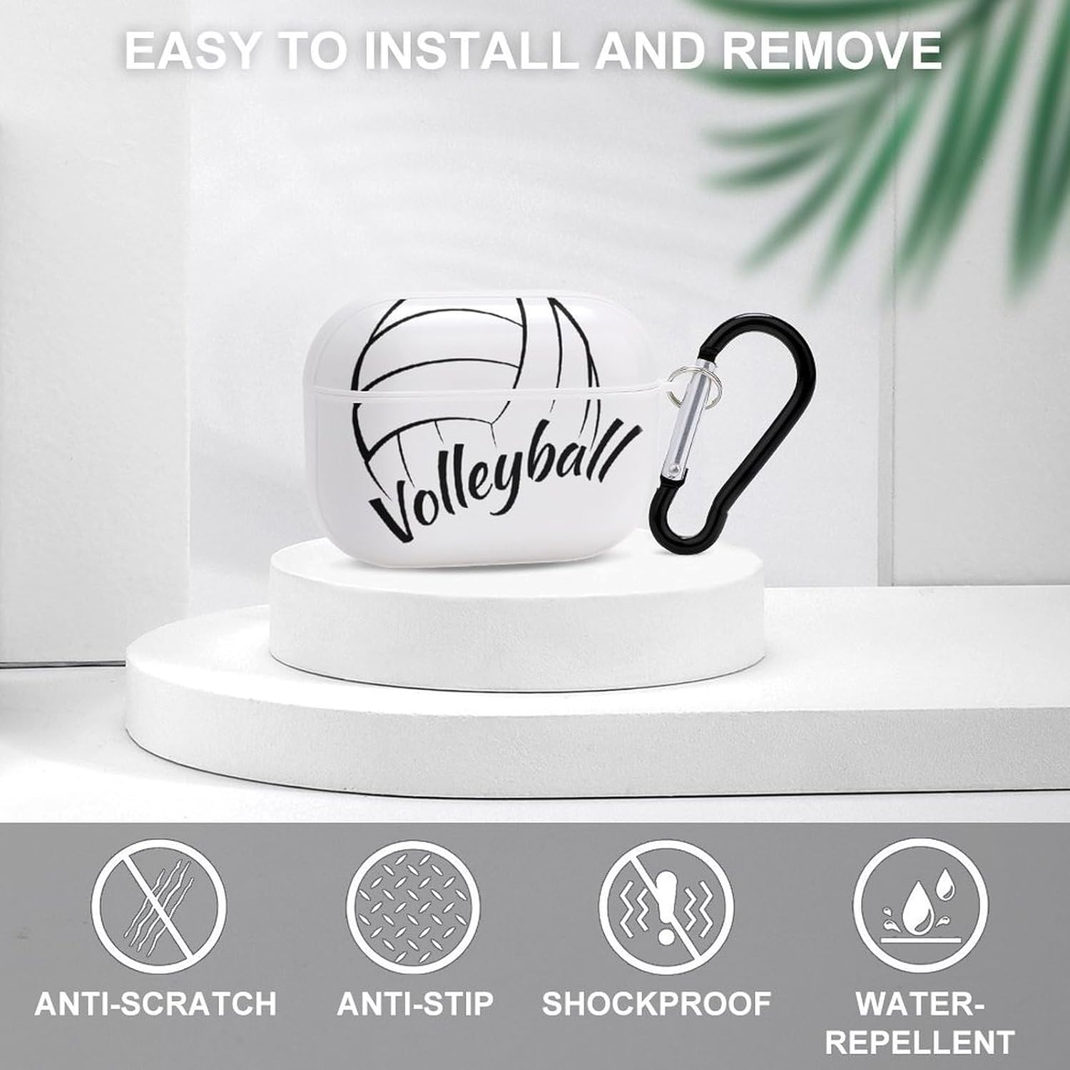 

Volleyball Compatible with AirPods Pro Case Cover,Shock-Proof PC Full Protective Cover Compatible for Airpods Pro,Supports Wireless Charging Front black-style-2