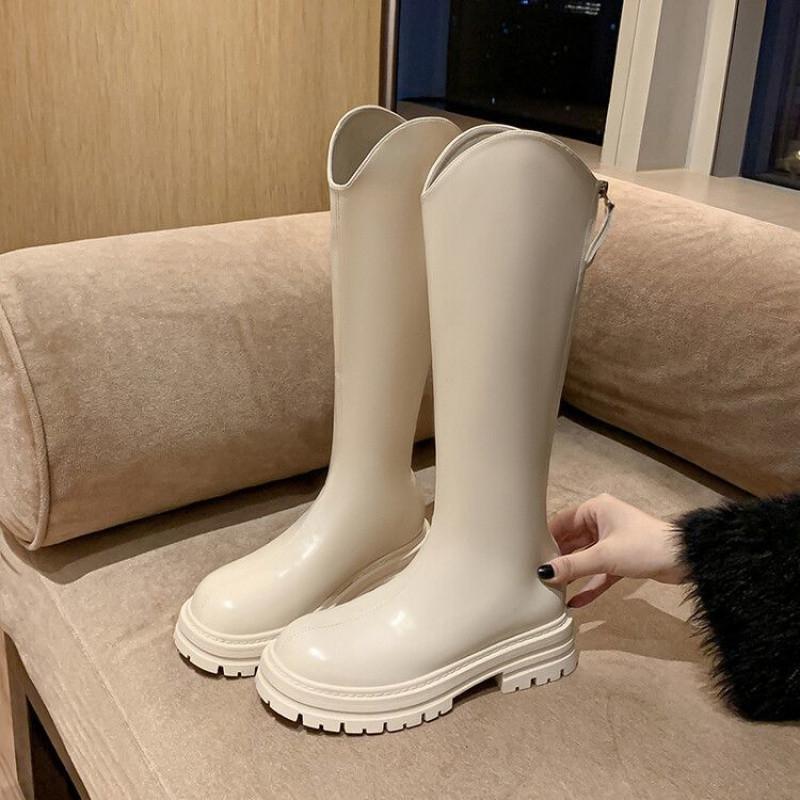 Zipper Boots Women's Black Boots Thick-soled High Boots Knight Boots Leather Boots