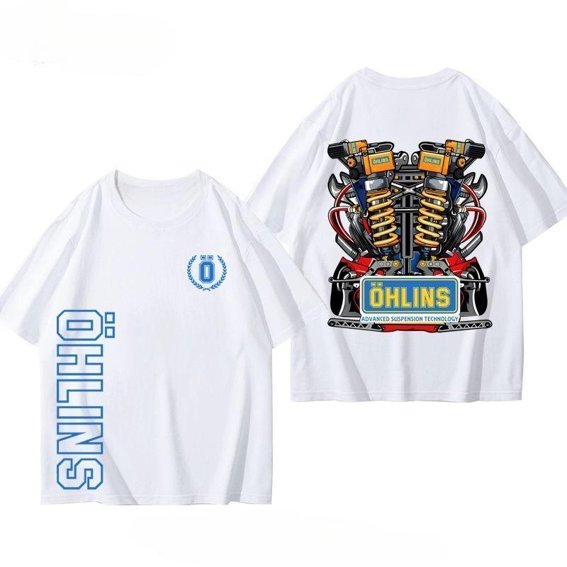 Ohlins Motorcycle Shock Absorber Modified Car Tshirt Summer Mens Casual Fashion Brand Racing Around Short Sleeved Clothes