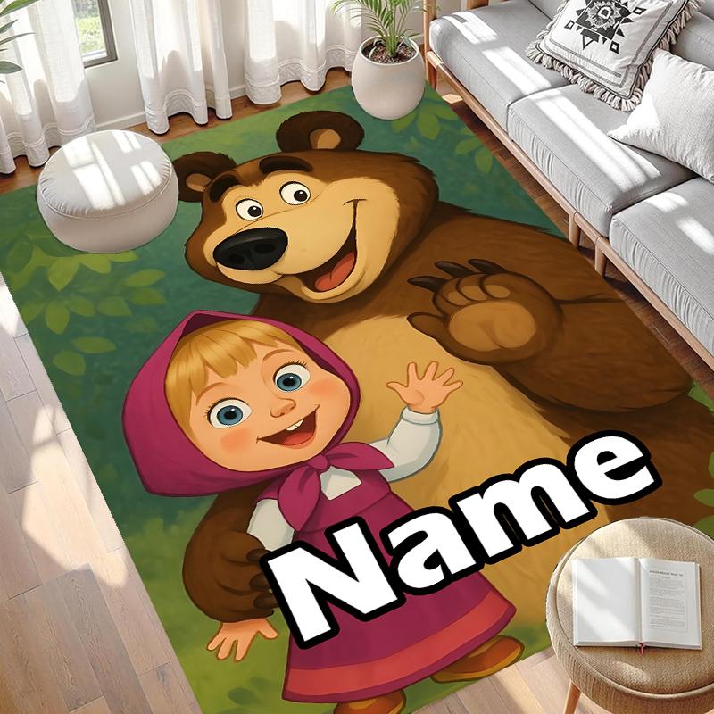 Custom Name Personalized Masha and The Bear Print Carpet, Versatile Home Decor Rug, for Playroom, Apartment, Balcony, Entryway, Hallway Gift