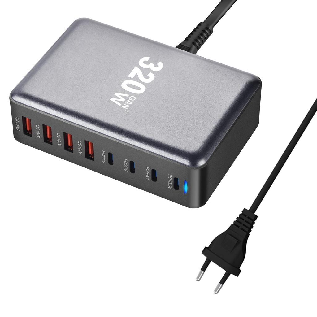 320W GaN nabíječka USB C Rychlá stolní 8portová nabíječka USB typu C PD Rychlé nabíjení 3.0 Rychlá nabíječka USB typu C pro iPhone15 14 Samsung