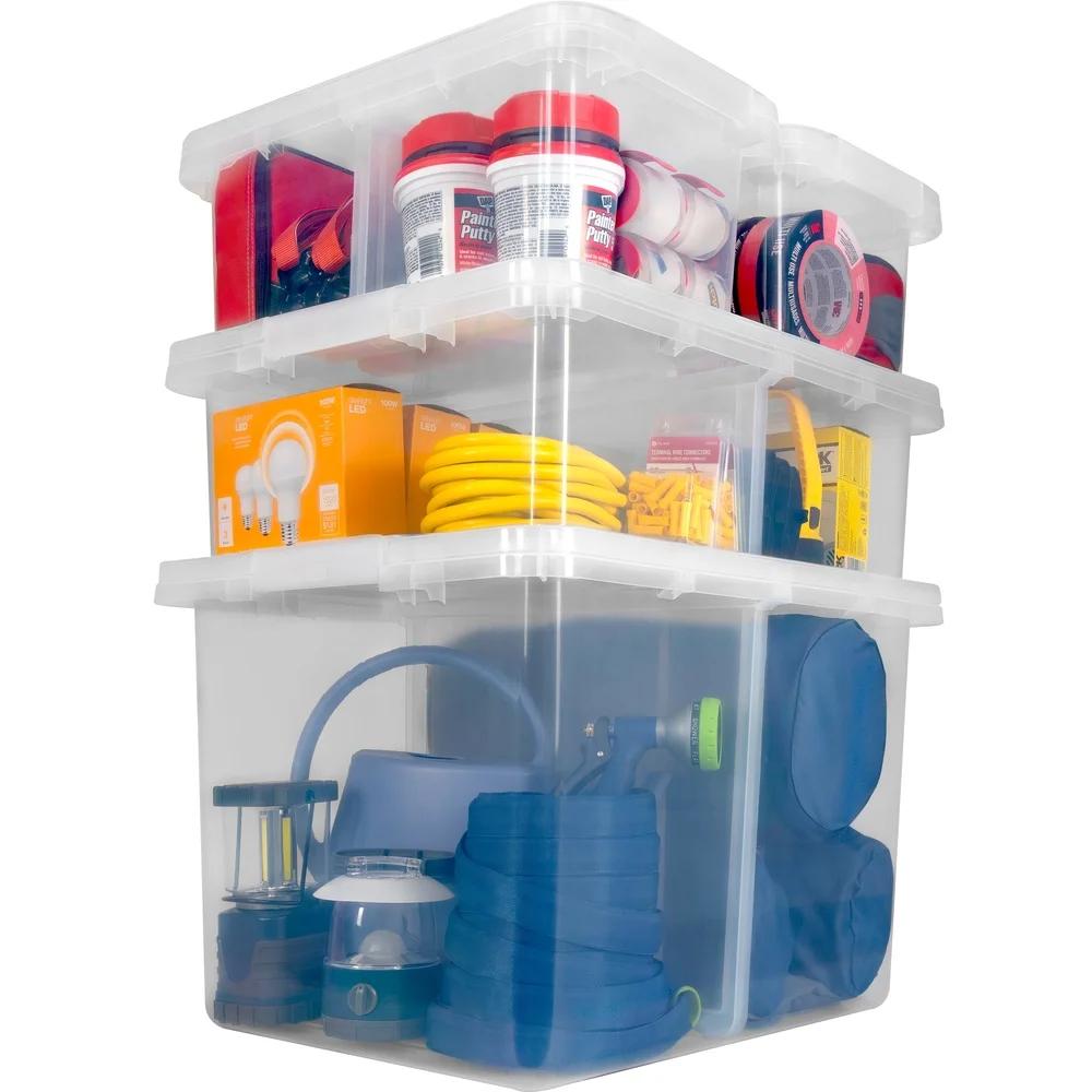 2 Pack Clear Storage Bin with Adjustable Divider Stackable Container Organizing Garage Bedroom Bathroom Closet Kids Room