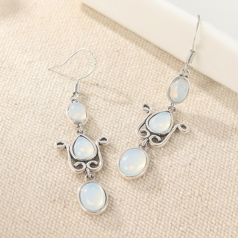 Bohemian Style Teardrop-shaped Imitiation Moonlight Stone Dangle Earrings Women Elegant Exquisite Banquet Party Pendant Earrings