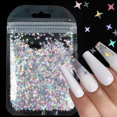 Paillettes per unghie con stella a quattro punte olografica Laser Argento Scaglie d'oro Design per manicure fai-da-te Accessori per decorazioni per nail art