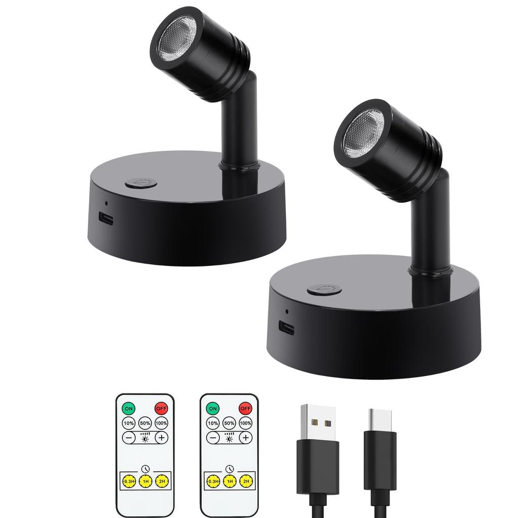 USB Rechargeable LED Spotlight with Remote Control, Backlight, Showcase Lighting, Ceiling Lighting, Adjustable Angle, Wall Lighting, Indoor Spotlight