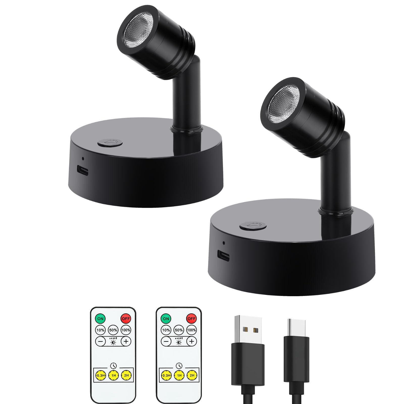 

USB Rechargeable LED Spotlight with Remote Control, Backlight, Showcase Lighting, Ceiling Lighting, Adjustable Angle, Wall Lighting, Indoor Spotlight