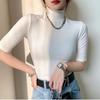 Fashion Short Sleeve Casual White T-shirt for Women Summer Half High Neck Slim Base T Shirt Female Casual Elegant Office Lady Tee Tops 24081