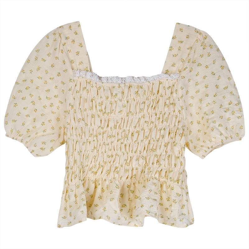 

Женская рубашка блузка кружевная строчка милая тонкая цветочный принт