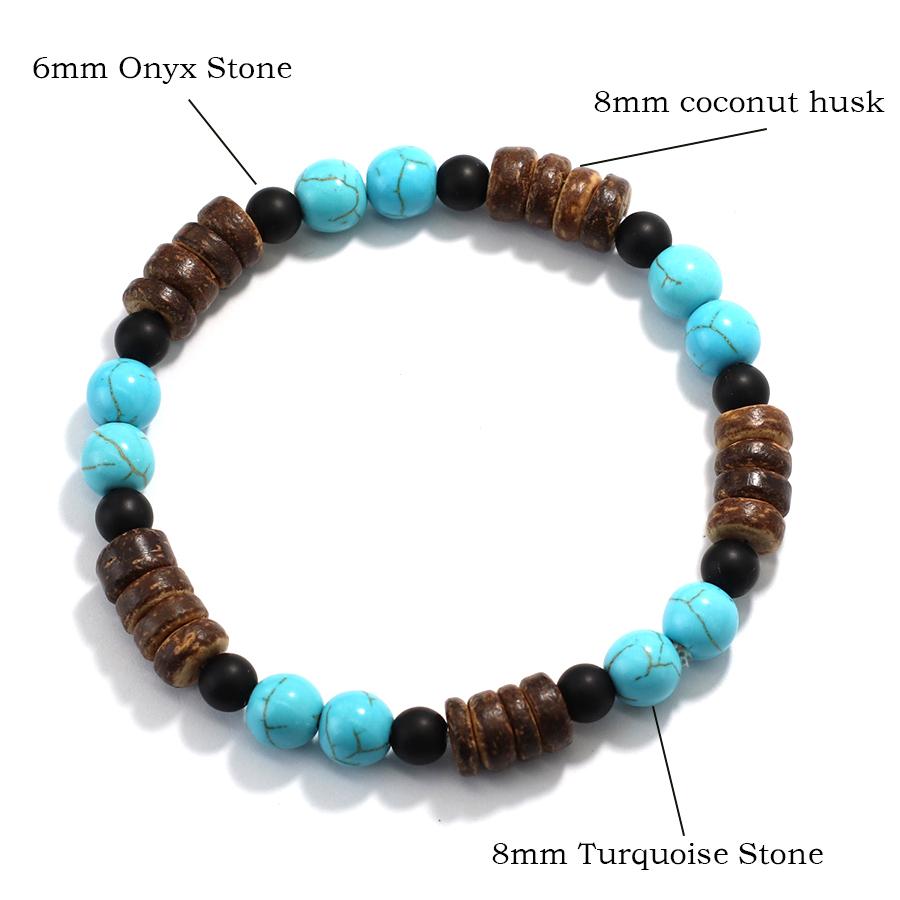Handmade Natural Coconut Husk Beads Bracelet For Men Volcanic Rock Tiger Eyes Howlite Stone Braslet Wooden Braclet Accessories