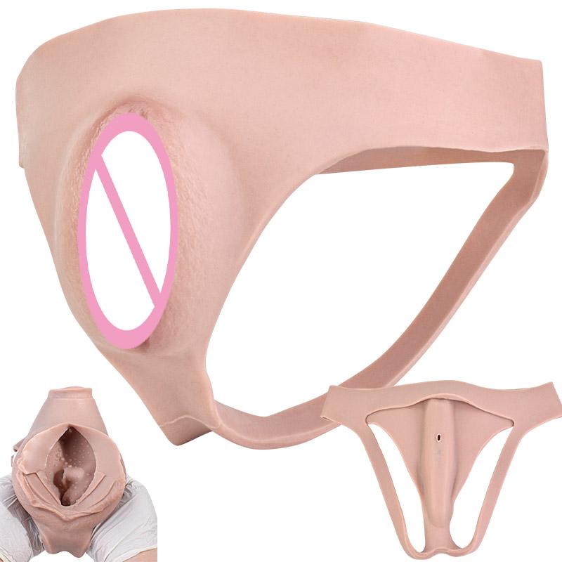 FAAK Silicone Crossdresser Thong Panty Camel Toe Hiding Gaff Shaping Brief Insertable Sexy Toys Pussy Vagina Underwear Custom