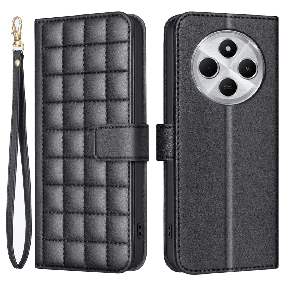 

BINFEN COLOR BF34 for Xiaomi Poco C75 4G/Redmi 14R 5G/14C 4G Leather Case Wallet Square Grid Phone Cover Black