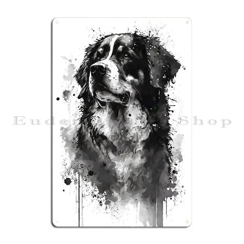 Bernese Mountain Dog Ink Metal Plaque Poster Cinema Poster Plaques Design Cave Tin Sign Poster 20x30cm（7.8x11.8inch）