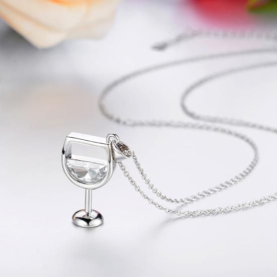 Fashion Women Wine Glass Pendant Cubic Zirconia Long Chain Necklace Jewelry