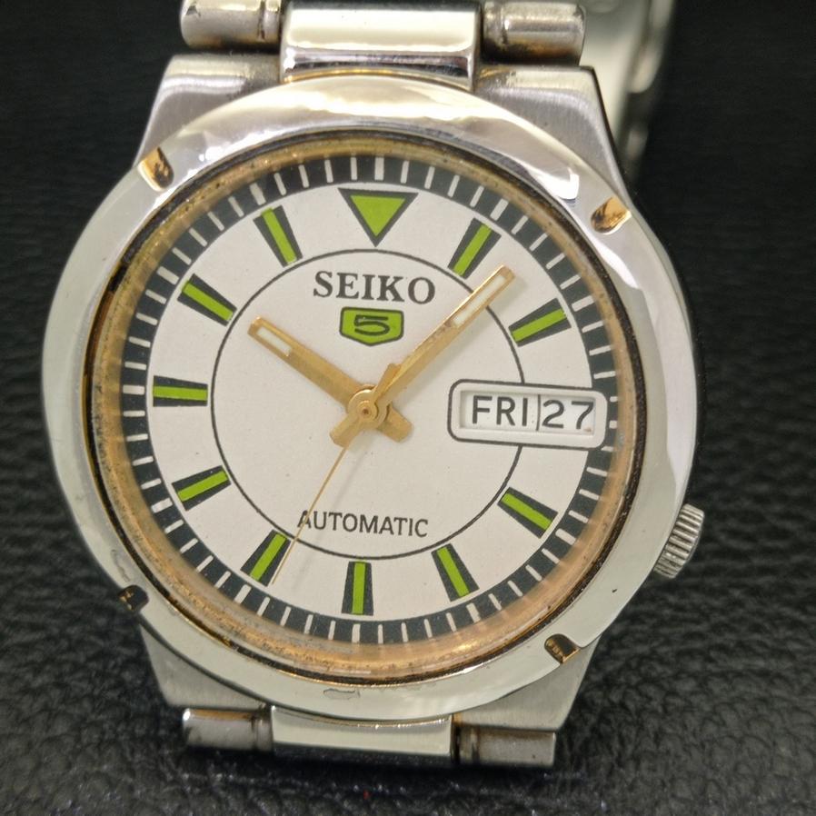 USED RARE SEIKO 5 AUTOMATIC 7S26B JAPAN MENS DAY/DATE WHITE DIAL WATCH A427912-2 R1054-a427912