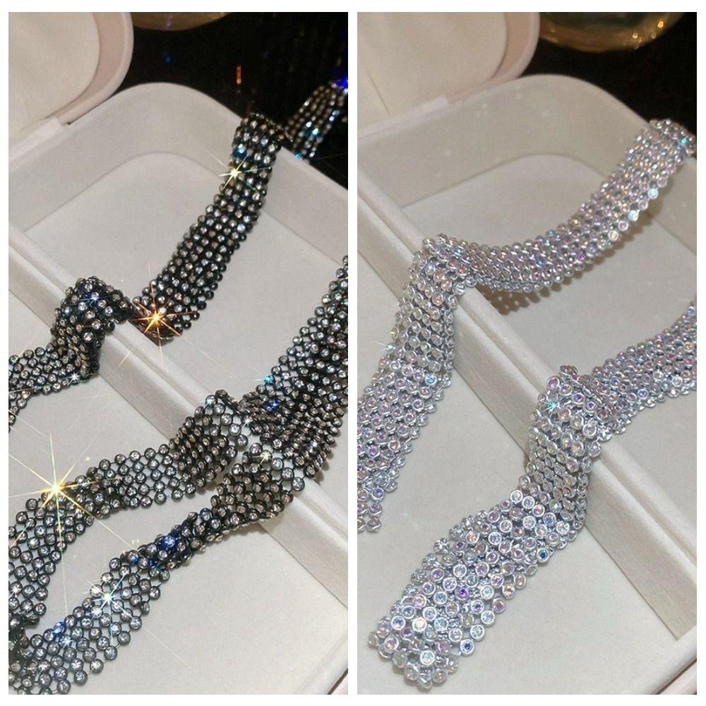 Copper Full Rhinestone Necklace Korean Style Rhinestone Tie  JK Uniform Decoration
