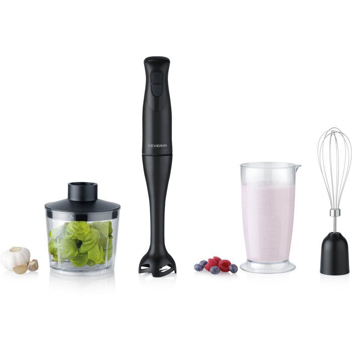 Mixeur plongeant 3-en1 - SEVERIN - SM3762 - 350 W - Pied amovible - Gobelet doseur 700 ml + Mini Hachoir + Fouet - Noir
