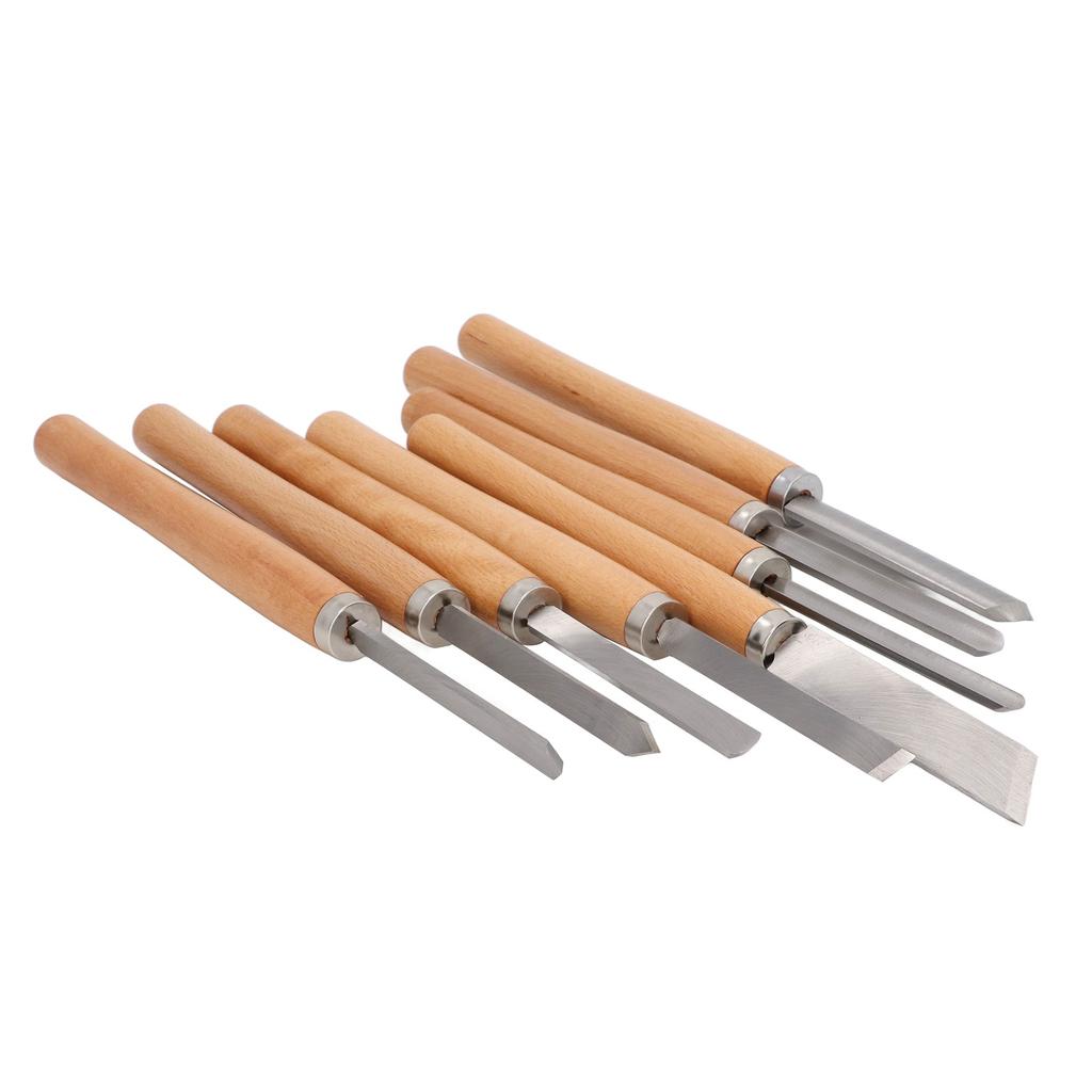 Set 8 Piese Unelte Strung pentru Strungire Cap Oțel Mangan 65 Mâner Făg Kit Dalți pentru Prelucrarea Lemnului cu Cutie de Depozitare