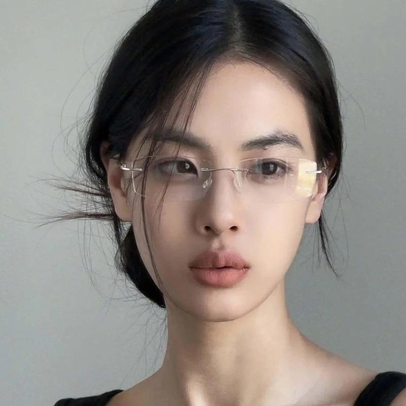 Retro Rimless Glasses Myopia Versatile Vintage Elegant Anti-Blue Light Flat Optical Unisex Ultra Light Stylish Eyeglass Frame