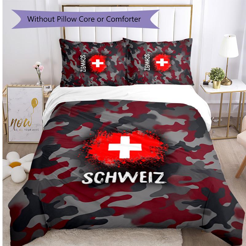 Switzerland Football Printed Bedding 3 Piece Set Cozy Breathable Bed Cover Set As Housewarming Holiday Gift