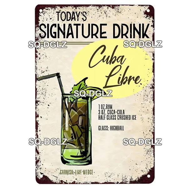 SQDGLZDrink Specials Metal Sign Vintage Plaque Plate Wall Decor For Pub Bar Cocktail Recipes Tin Sign Whiskey Menu Poster