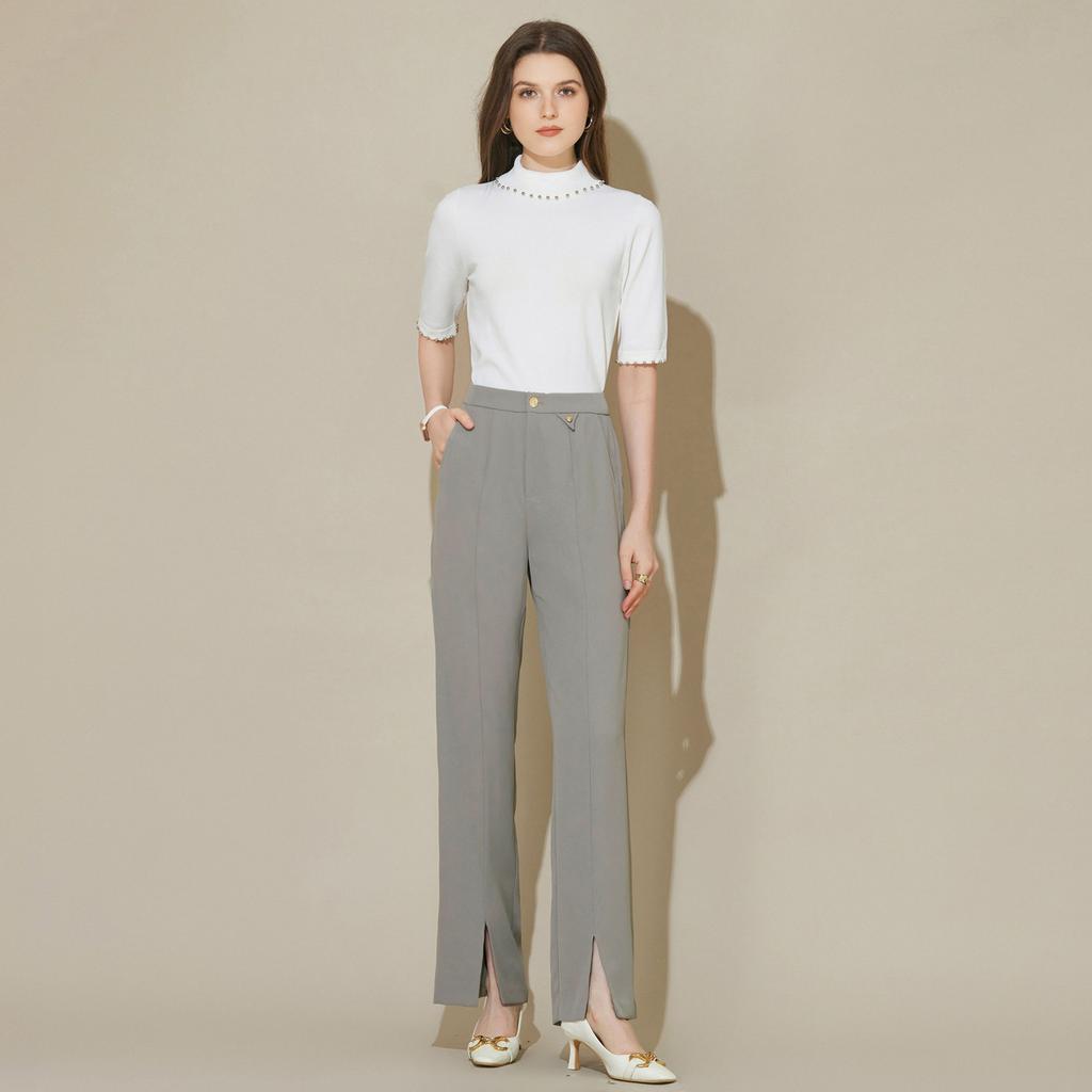 Fashionable Design Split High-Waisted Commuting Pants for Women
