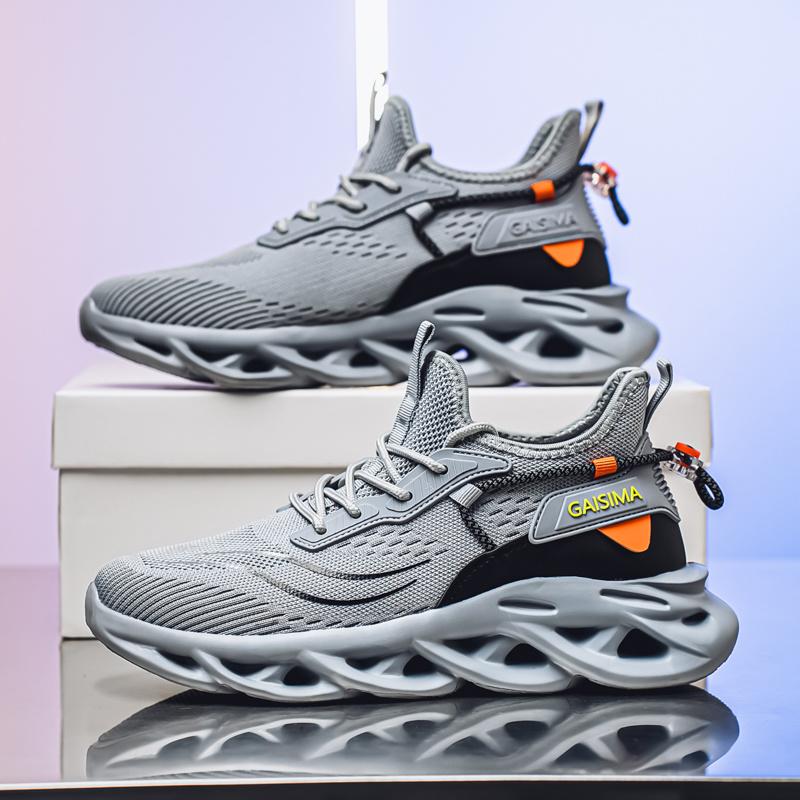 Stylish Khaki Men Casual Sneakers Breathable Mesh Outdoor Jogging Shoes Anti Slip Lace-up Men's Sports Shoes tênis masculino