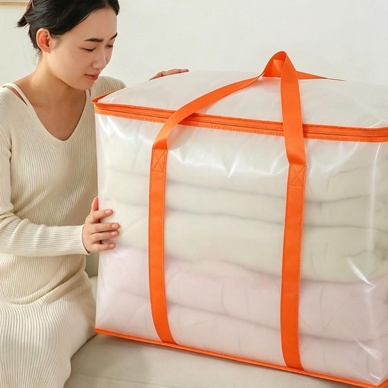 Closet Comforter Storage Bag With Clear View Body, Top Access and Carry Handles for Dorm Packing and Fabric Storage