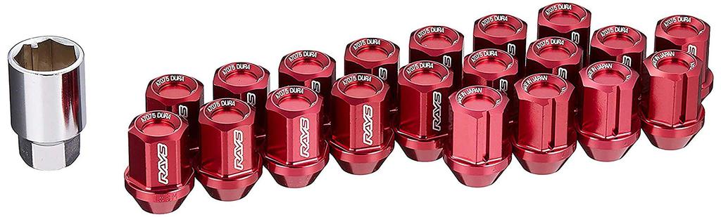 RAYS Duralumin Lock Nut Set for L32 M12 X Red 74020001103RD & 5H, 1.5, Anodized,