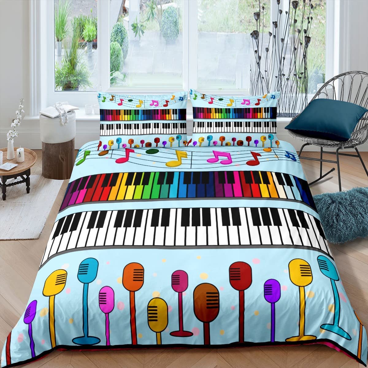 

Комплект пододеяльника для фортепиано размера кинг, квин, полный для детей, мальчиков, девочек, любителей музыки, полиэстеровый пододеяльник с наволочкой, постельный комплект EU single(135x200cm)