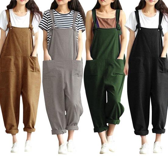 Einfarbige Damen-Overalls für Frühling und Sommer, lässig, lockere Trägerhose