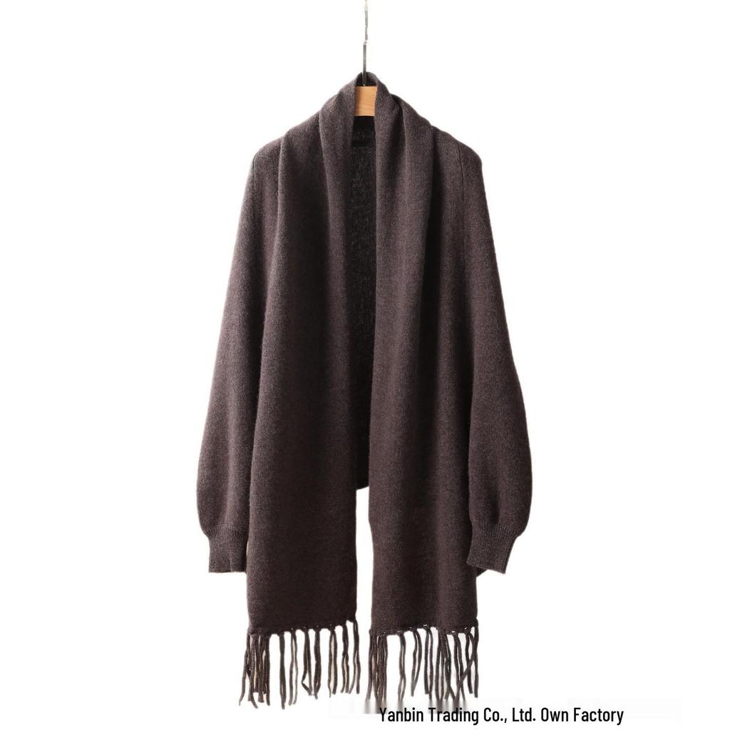 Women's Wool Cardigan with Tassels, Loose Fit, Autumn/Winter Fashion Shawl Jacket Sweater