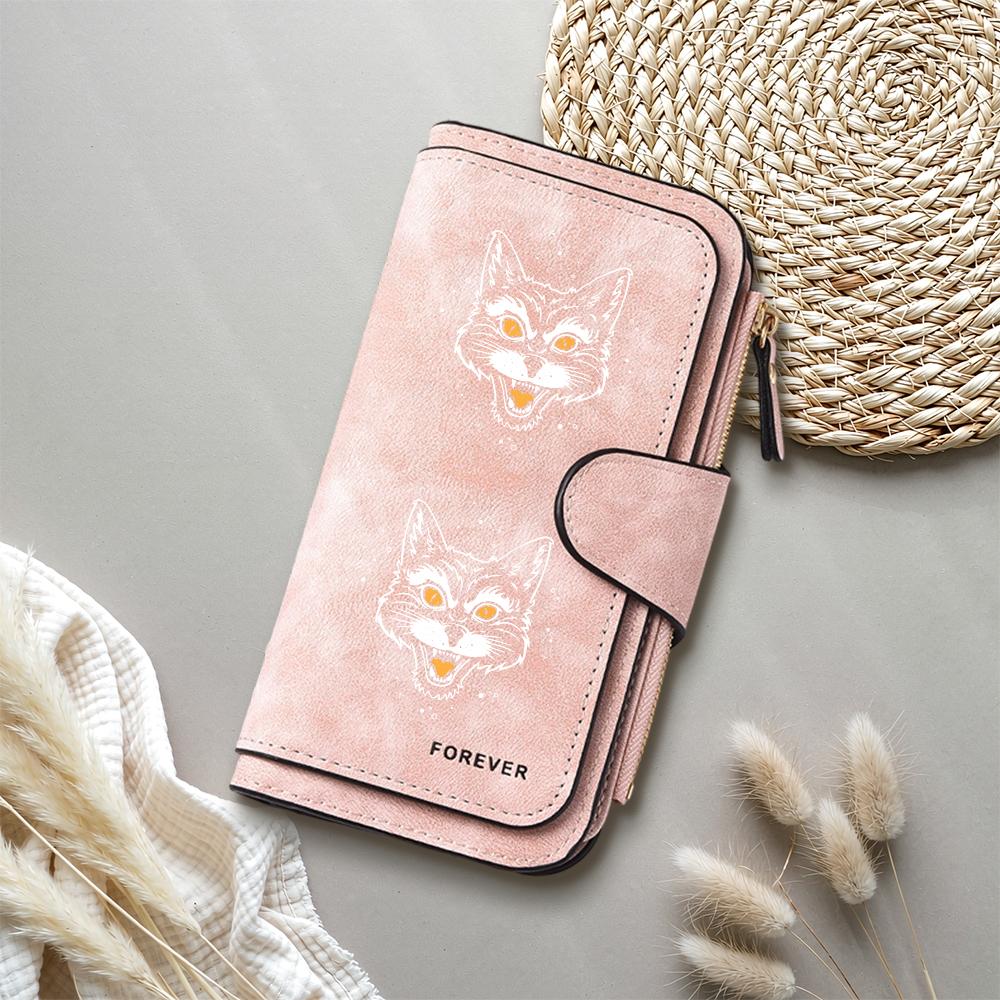 Gothic Cat Pattern Long Wallet for Women PU Leather Multi Card Slots Zipper Pocket Portable Forever Purse for Daily Use