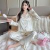 Light Luxury Retro High-End Leopard Print Star Ice Silk Pajamas Women'S Long-Sleeved Trousers Loungewear Set