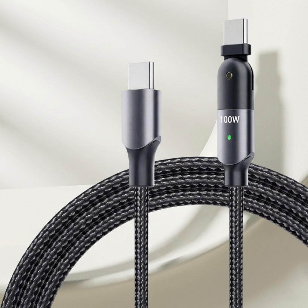 

STONEGO 180 Degree Rotation 100W Fast Charging Type C Cable Dual 60W Charger Cord for Smartphones Tablets