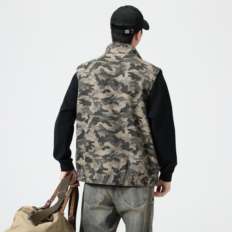 Camouflage Overalls Stand-up Collar Vest Men's Spring and Autumn Outdoor Tactical Loose Shoulder Horse Clip Vest
