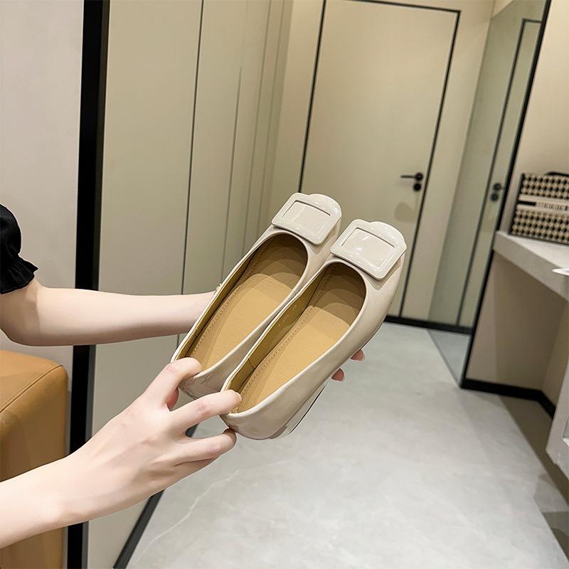 Height-increasing nude square buckle light-mouth sheepskin single shoes women's autumn new casual Mary Jane women's shoes