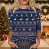 Women's Casual Three-Quarter Sleeve Christmas Print Neck Top