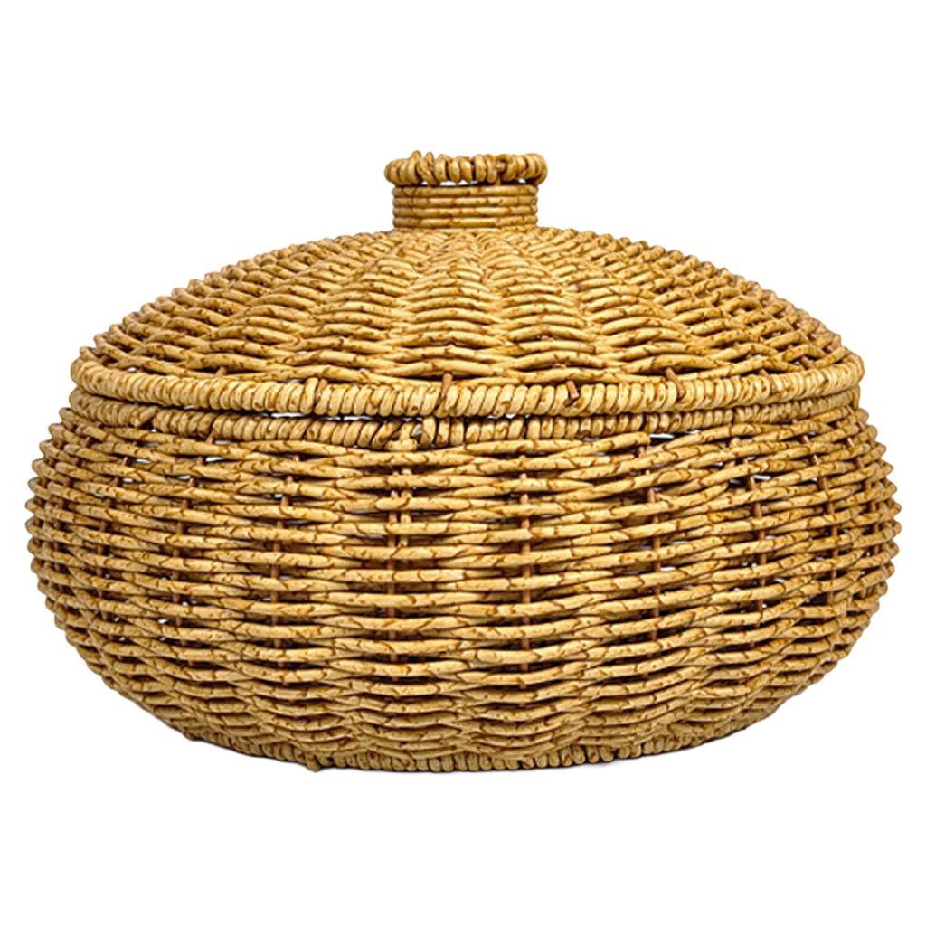 Vintage Pumpkin-Shaped Wicker Basket With Lid For Fruit And Snack Storage Decorative Home Accessory