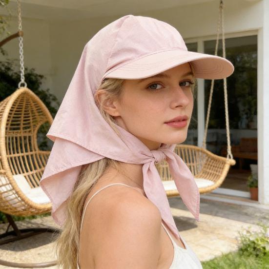 Turban Hat Adjustable Rear Strap Sweet Bow Widened Brim Blocks UV Rays Neck Protection Quick-Dry Ventilated Sun Hat