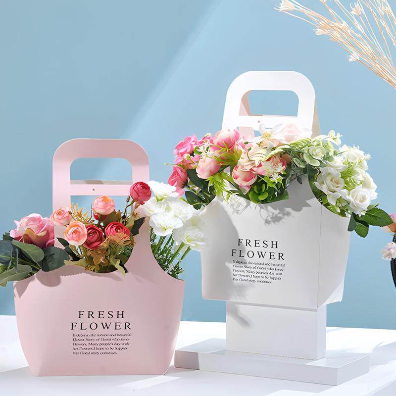 Foldable Waterproof Flower Bag Letter Box Kraft Paper Gift Bags 3Pcs Handbag