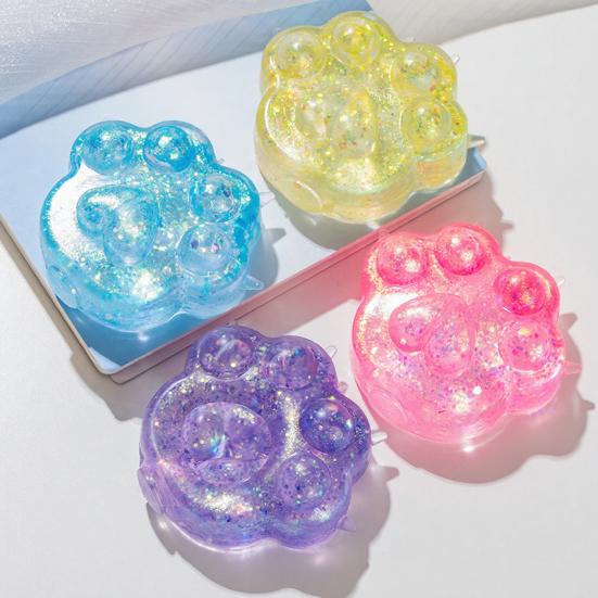 Clear Cat Paw Squeeze Toy Stress Relief Glitter Powder Kitten Paw Sensory Toy