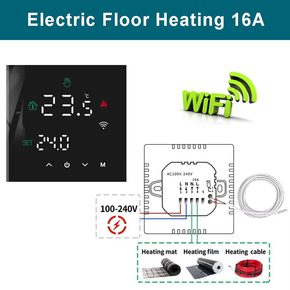 Tuya WiFi Smart touchscreen thermostaat Elektrische vloerverwarming Gasboiler / waterverwarming Temperatuurregelaar Alexa Voice App-bediening