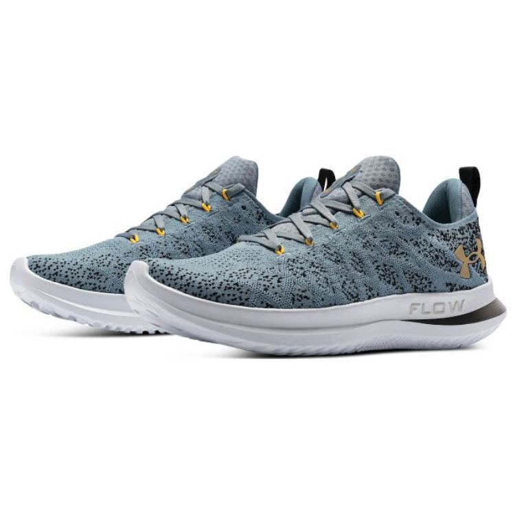 Under Armour Flow Velociti 3 Men Blue Granite Tahoe Gold Running Shoes 3026117-302