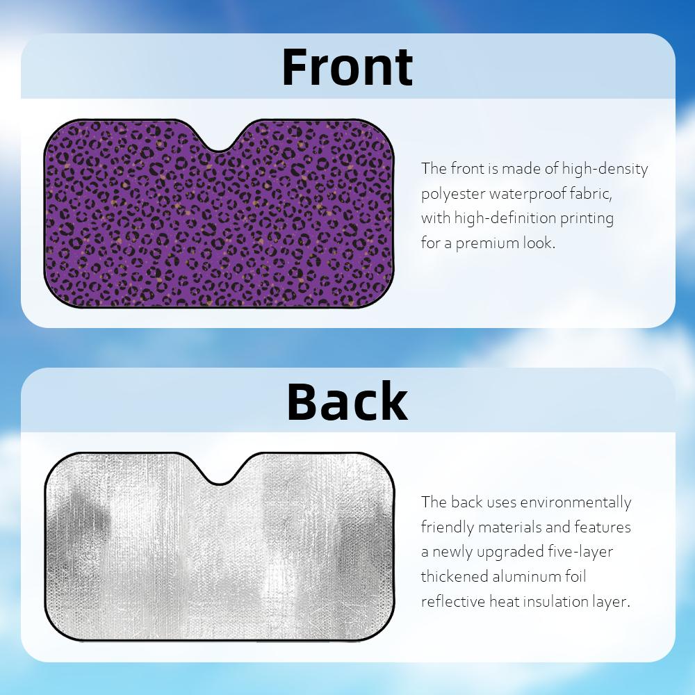 Purple Leopard Print Sun Visor Car Windshield Sunshade UV Protection Reflective Foldable Heat Insulation Cover