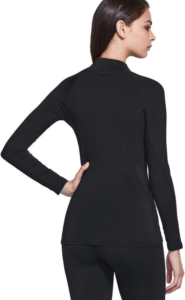 Tesla Sports Undershirt with Brushed Lining and Long Sleeve Compression Top for and Yoga Women's High-Neck [Moisture-Wicking, Quick-Drying,